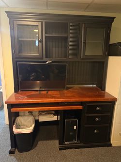 Black Wood Computer Desk with Hutch