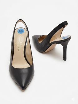 Jessica Simpson Black Pointed Toe Slingback Heels - Size 6.5