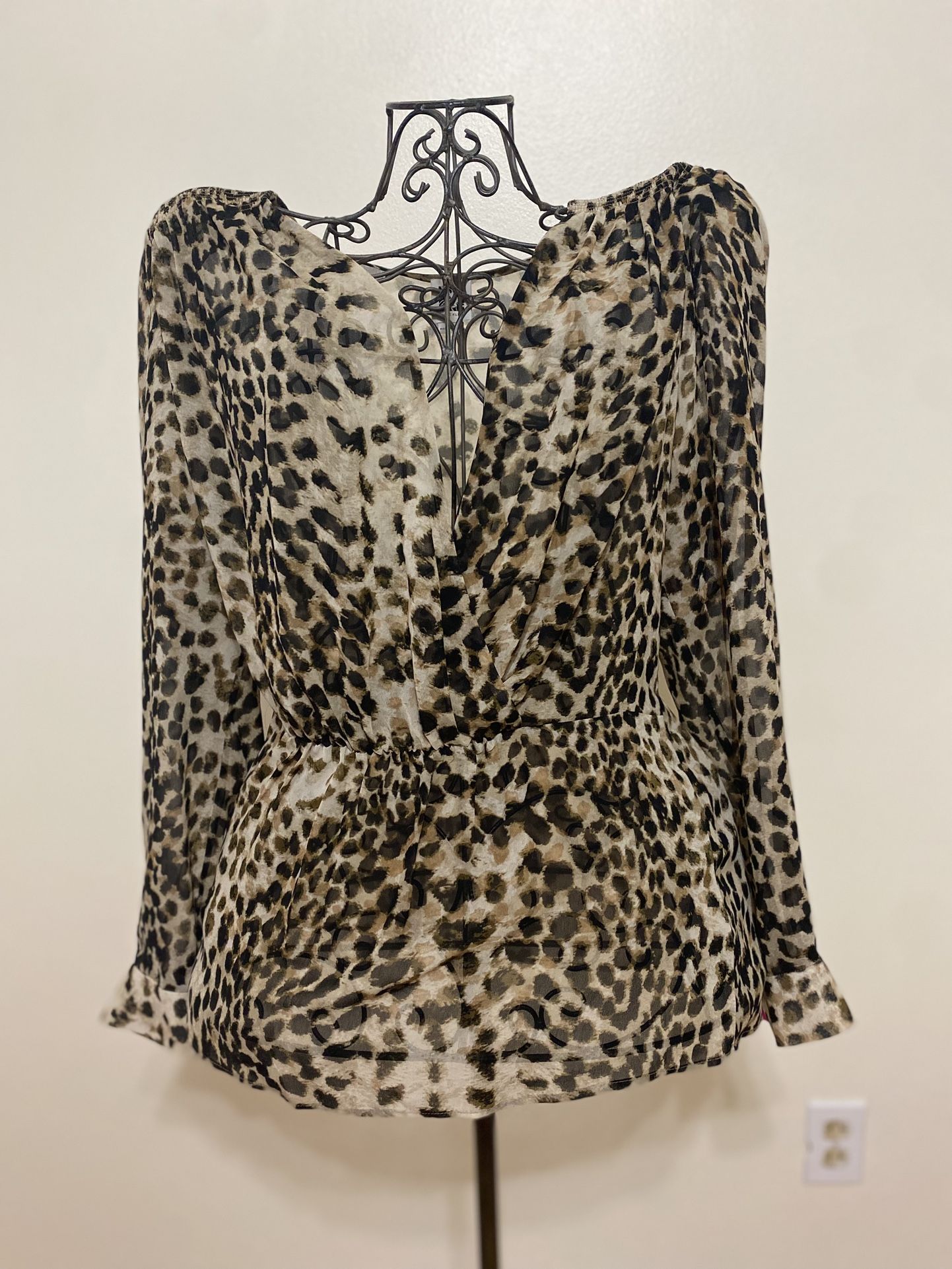 LEOPARD-Animal Print V Neck Top Blouse-Classy, flowy
