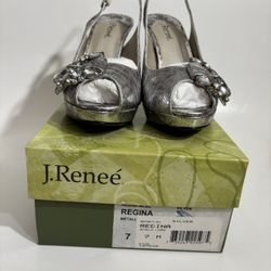 Women’s J.Renee Silver Slingback Pumps Heels Size 7