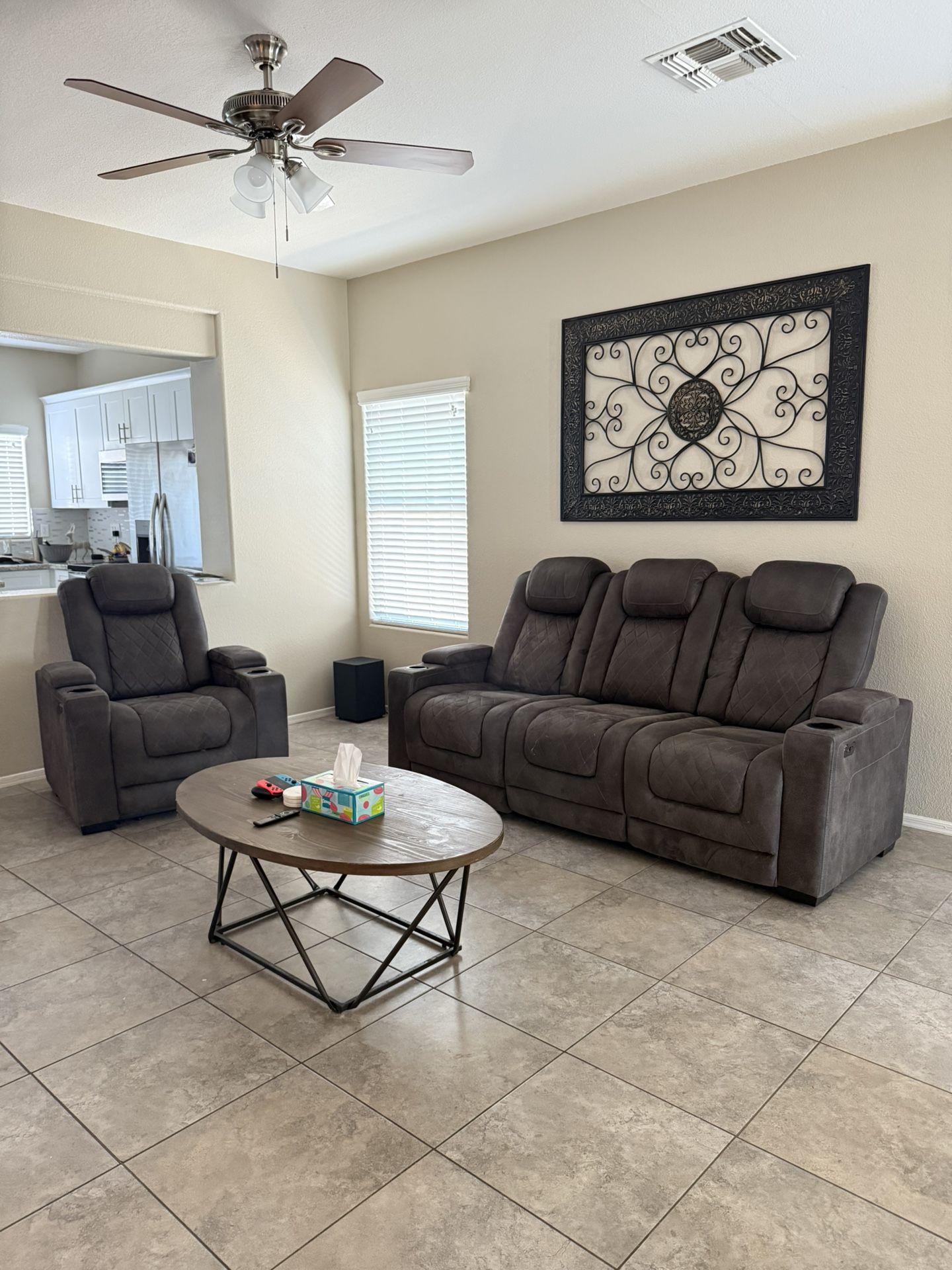 3 Seater Sofa And Single Recliner Faux Leather Pwr Rec