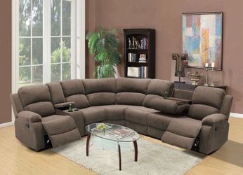 Brown microfiber fully reclining sectional couch