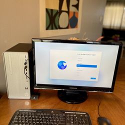 HP Ryzen 5 Desktop Computer + 24” Samsung Monitor + Wireless Keyboard & Mouse