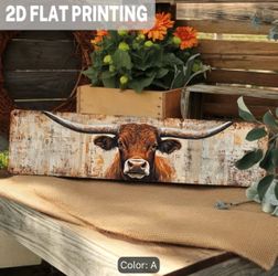2D Flat, 1pc Bohemian Western Longhorn Wall Plaque - Rustic Farmhouse Artificial Hanging Sign Suitable for Home, Office, Cabin, Ranch - Durable & Horn