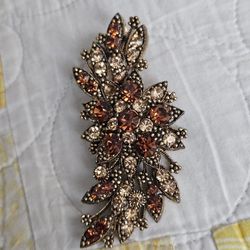Rhinestone Floral Brooch Pendant Pin Layered Filigree Style Iridescent Brown Tones Rhinestones
