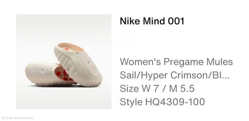 Authentic Women Nike Mind 001 Sail Chrome Hyper Crimson HQ4309-100 Size 7W