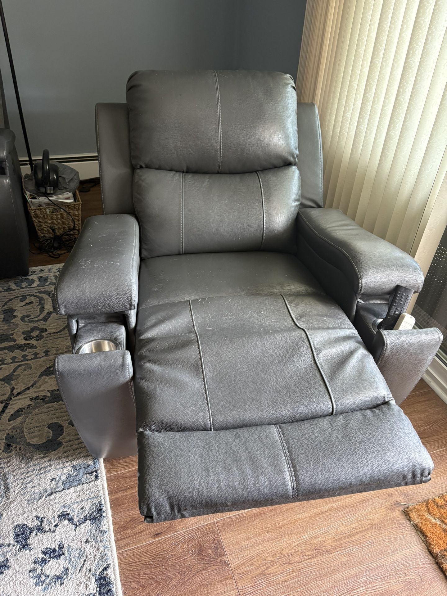 Grey Leather Sofa and Matching Recliner