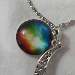 Rainbow Galaxy Glass Cabochon Pendant Necklace