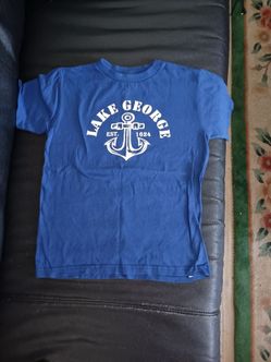 3/$10 🌟 Blue & White Lake George Anchor Graphic Kids Souvenir T-Shirt Small