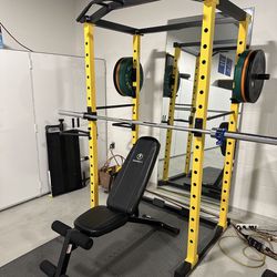 Weightlifting Rack, Barbell, Plates and Benches