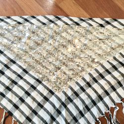 Black and White Scarf with Sequins and Fringe