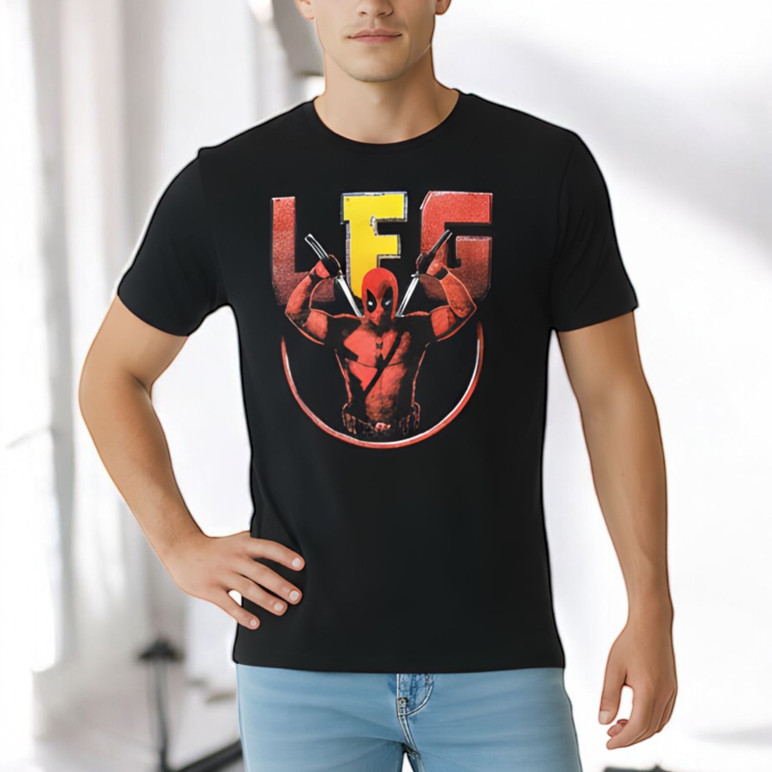 Marvel Studios Men’s Black Deadpool LFG Graphic T-Shirt Sz M