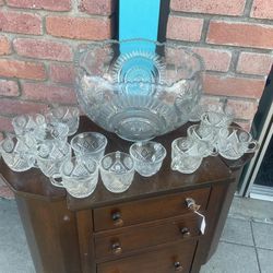 Antique Glass Punch Bowl Set 