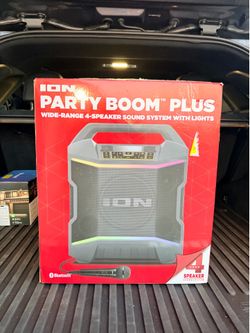 ION Party Boom Plus Portable Bluetooth Speaker System with Lights, Gray