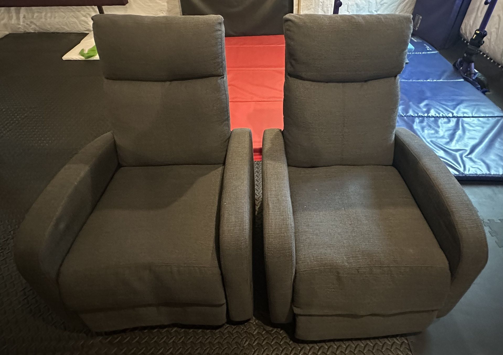 Pair of small Gray Recliners $20/each