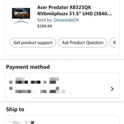 Acer Predator XB323QK NVbmiiphuzx 31.5" UHD (3840 x 2160) IPS Gaming Monitor