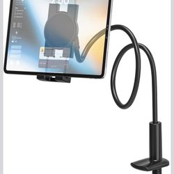 Gooseneck Tablet Holder for 4.7"-13" Phone & iPad, Flexible Arm Tablet Bed Stand, Super Stable Clip Tablet Mount for Desk Compatible with iPad Pro/Air