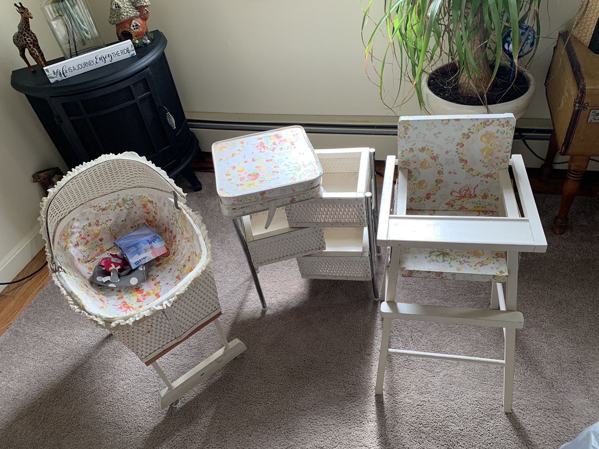 Vintage 1970’s Crib, highchair, changing table