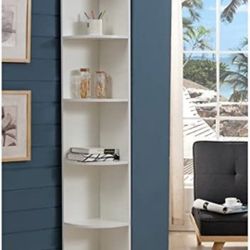 Furniture of America Maleena Wood 5-Shelf Corner Bookcase in White