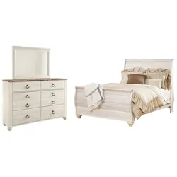 Willowton Queen Sleigh Bed with Mirrored Dresser Enormous Discount Event