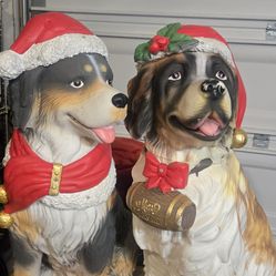 Home Depot Blow Mold LED 2.5’ holiday Christmas St. Bernard and bernese plastic dog light up