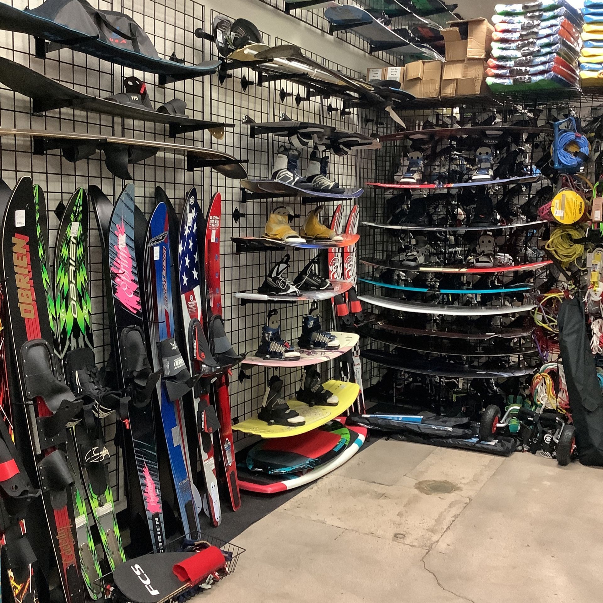 Wakeboard, water skis, inflatable’s, life jackets, pool noodles, boogie boards, skim boards, and more