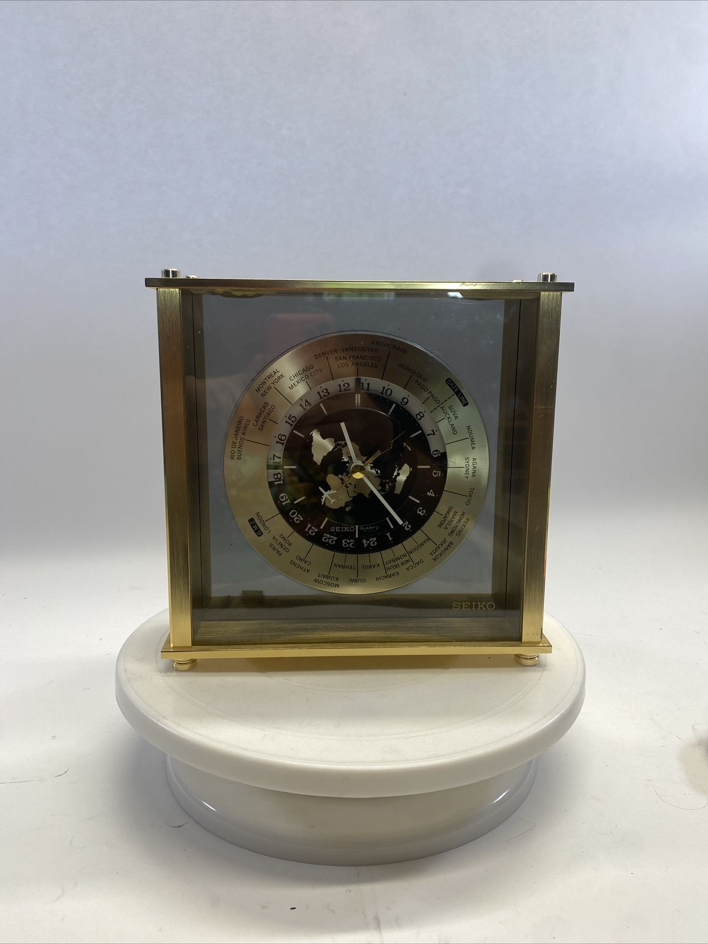 SEIKO QQZ885A 24-Hour World Time Zone Brass Clock