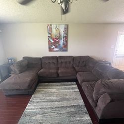 Dark Brown Sectional Sofa W/ 2 End Tables