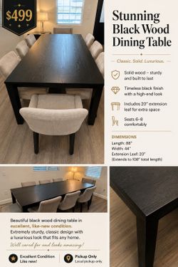 Stunning, black wood dining table