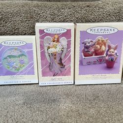 Hallmark Easter ornaments lot of 3 collectors plate bunny flowerpot friends