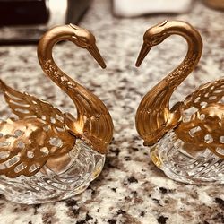 Vintage Crystal Swan Figurine Salt and Pepper Cellars