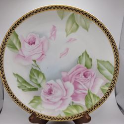 Rosenthal Selb Bavaria Cabinet Plate 8.75" Pink Roses Yellow & Gold Trim #63