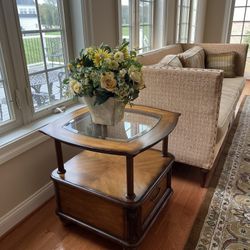 Designer-Grade Liz Claiborne End Table – Glass Top + Deep Storage