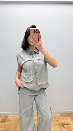 Gray Denim Two-Piece Set Vest and Pants size L