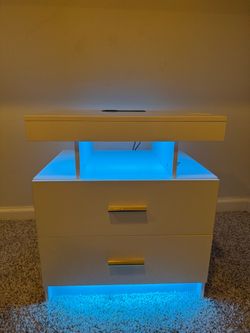 LED bedside table with charging station