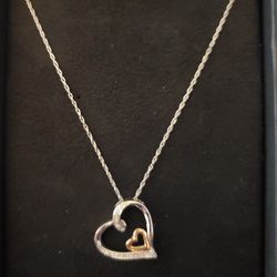 Silver And 10k R Heart  Pendent Silver Chain Necklace 