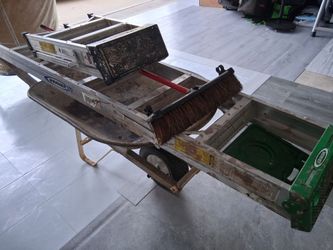 1 ladder and wheel barrel