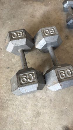 60 lb Cast Iron Hex Dumbbells Pair