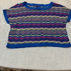 Take Out Women’s Size XL Multicolored Chevron Crochet Cropped Sweater 