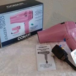 Conair 1875 Watt Fast Drying & retractable Cord  Handle Dual Volt- Pink-Open Box
