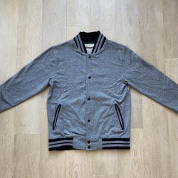 Men’s Vintage Varsity Bomber Letterman Jacket in Grey and Black