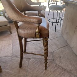 Two Leather Bar Stools