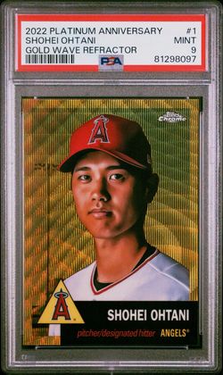 2022 PLATINUM ANNIVERSARY SHOHEI OHTANI GOLD WAVE REFRACTOR #1 MINT 9