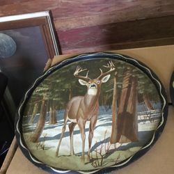  $2O ( 2 ) Tin Round Animal Painted Serving Trays 