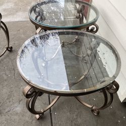 Glass top tables with cast iron base (3 table set)