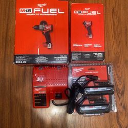 (1) Milwaukee M18  Fuel Hammer Drill/Driver(2904-20)  (1)M18 Fuel Impact Driver(2953-20)  (2) M18 3.0Ah high output Battery  (1) M12/M18 Charger