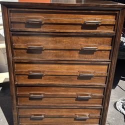 Mid-Century Modern walnut tall chest 5 drawers dark brown L36”*D17”*H53”(address in description)  👇delivery 🚚 available within 15 miles for extra $5