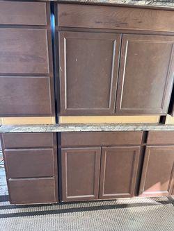 Dark Brown Wood Kitchen Cabinet Set