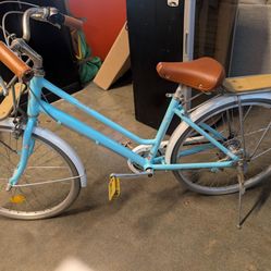 Phoenix Vintage-Style City Bike - Light Blue w/ Wood Racks & Bell