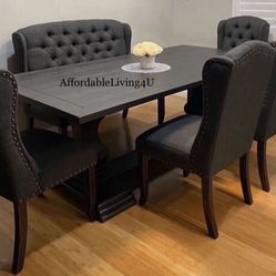 6 Pc Wingback Dark Grey Dining Table Set Brand New In Box 